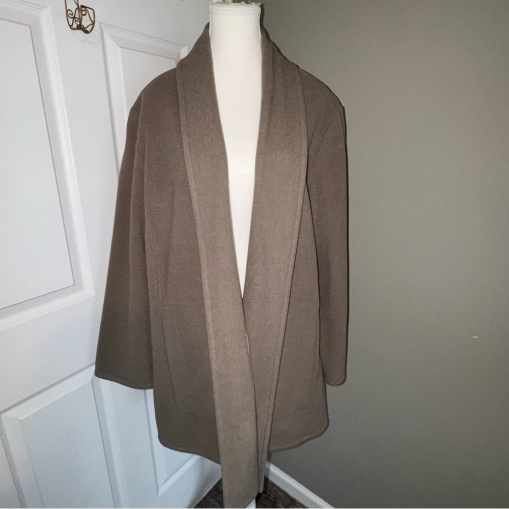 Eileen Fisher 100% Wool Open Front Cardigan Jacket Neutral Minimalist Chicβ Coat